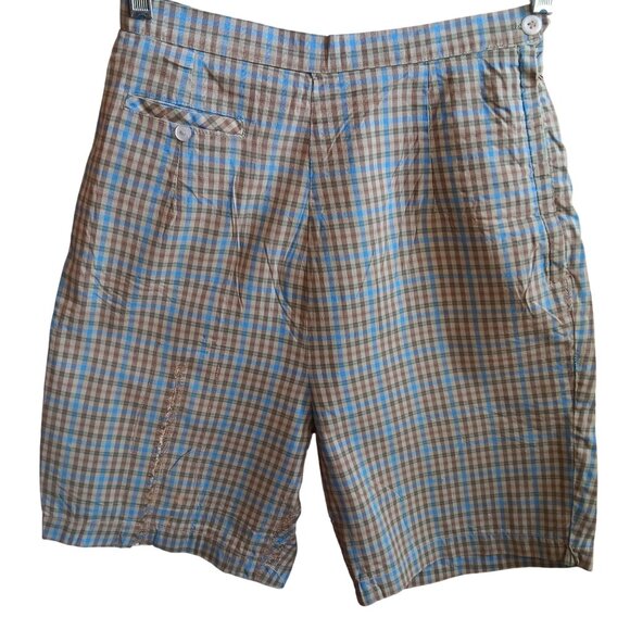 25" 25W High Waist True Vtg 60s womens COTTON SIDE ZIP RELIC GREEN PLAID Shorts - Picture 1 of 7
